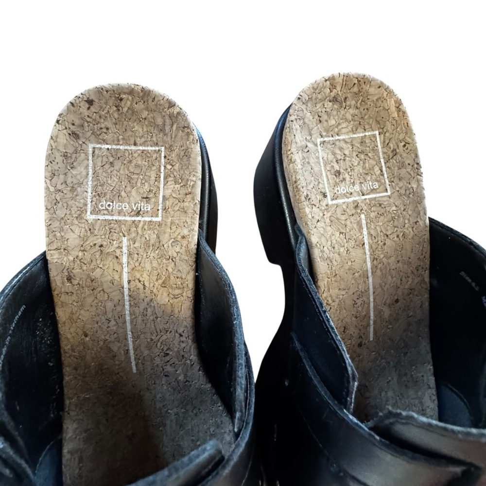 Women’s Dolce Vita Size 6.5 Black Leather Studded Platform “Yevan” Mules - Picture 8 of 11